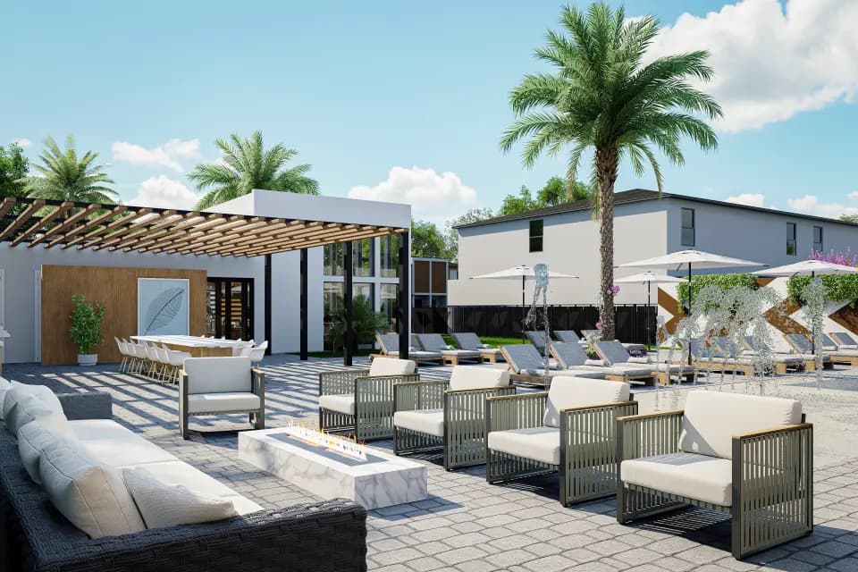 Piscina com cabanas