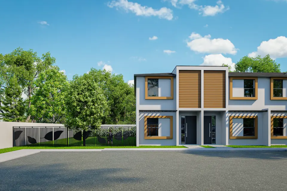 Rua interna com as townhomes